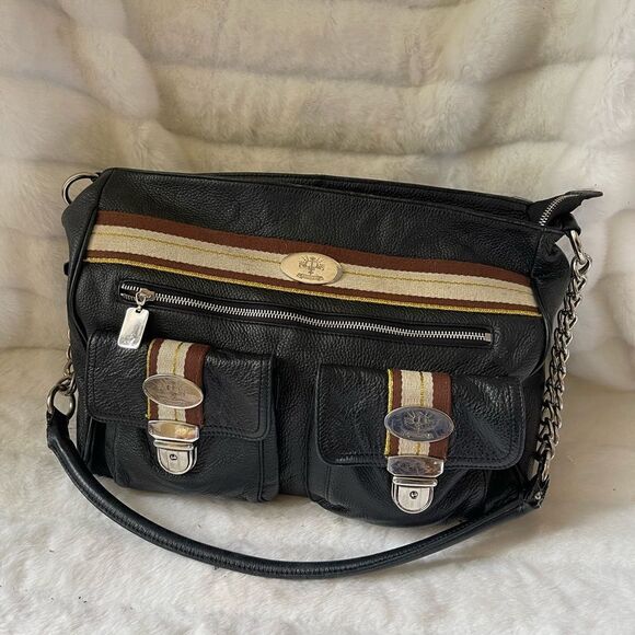 Christine Price leather black travel handbag with silver tone hardwares … - Picture 1 of 13